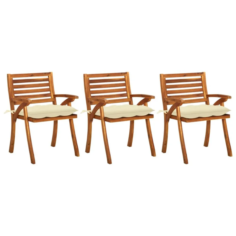 Cadeiras de jantar jardim com almofadões 3 pcs madeira acácia