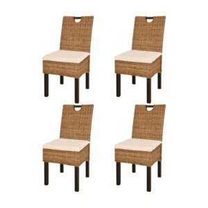 Cadeiras de jantar, 4 pcs, vime Kubu e madeira de mangueira