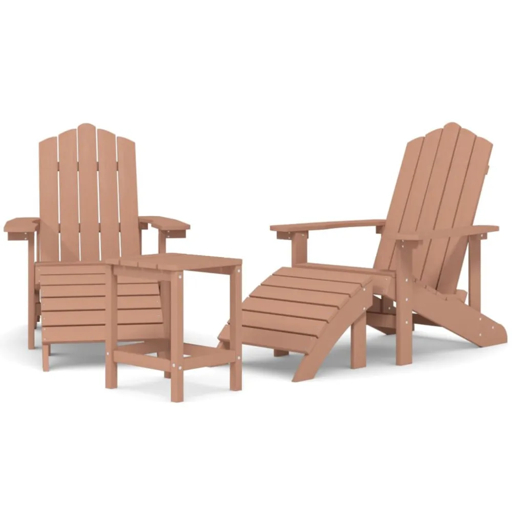 Cadeiras jardim Adirondack com apoio de pésemmesa PEAD castanho