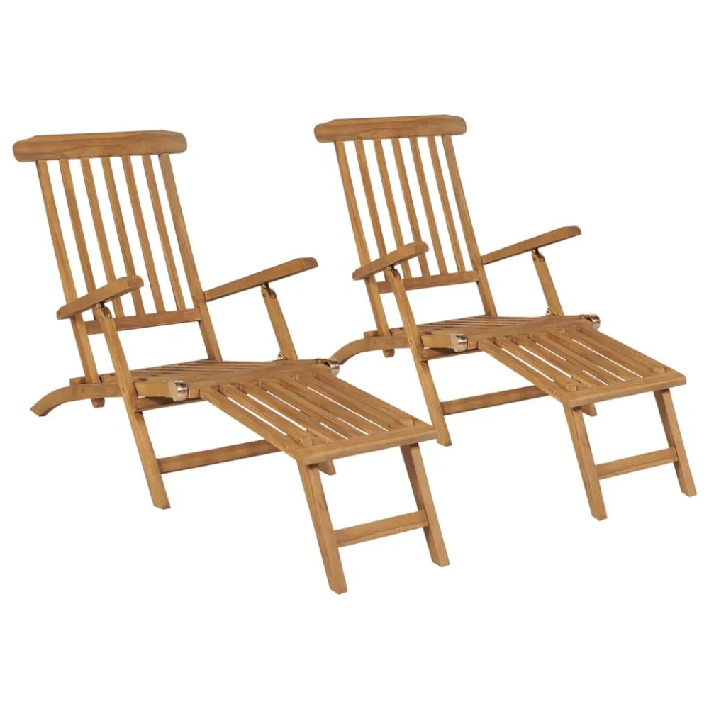 Cadeiras de jardim com apoios de pés 2 pcs teca maciç