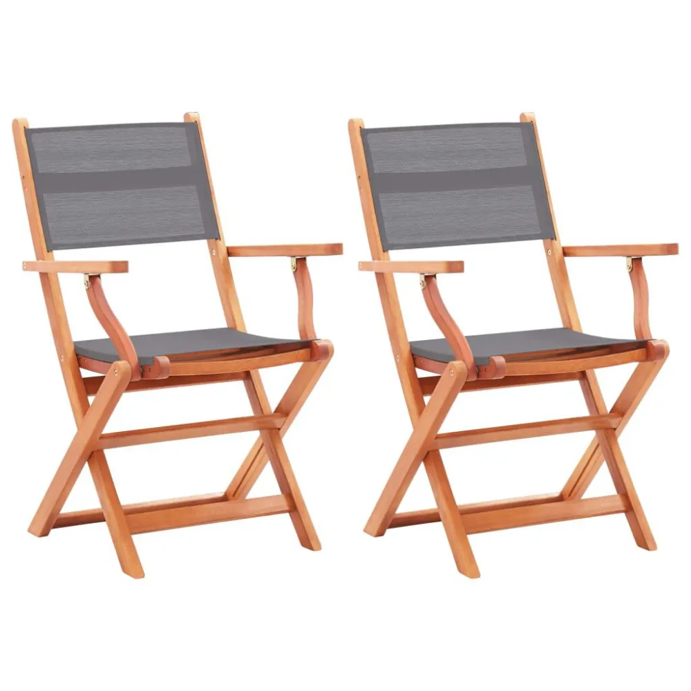 Cadeiras jardim dobráveis 2pcs eucalipto maciço/textilene cinza
