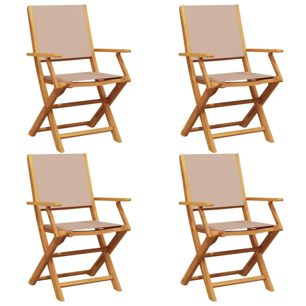 Cadeiras jardim dobráveis 4pcs tecido/madeira cinza-acastanhado