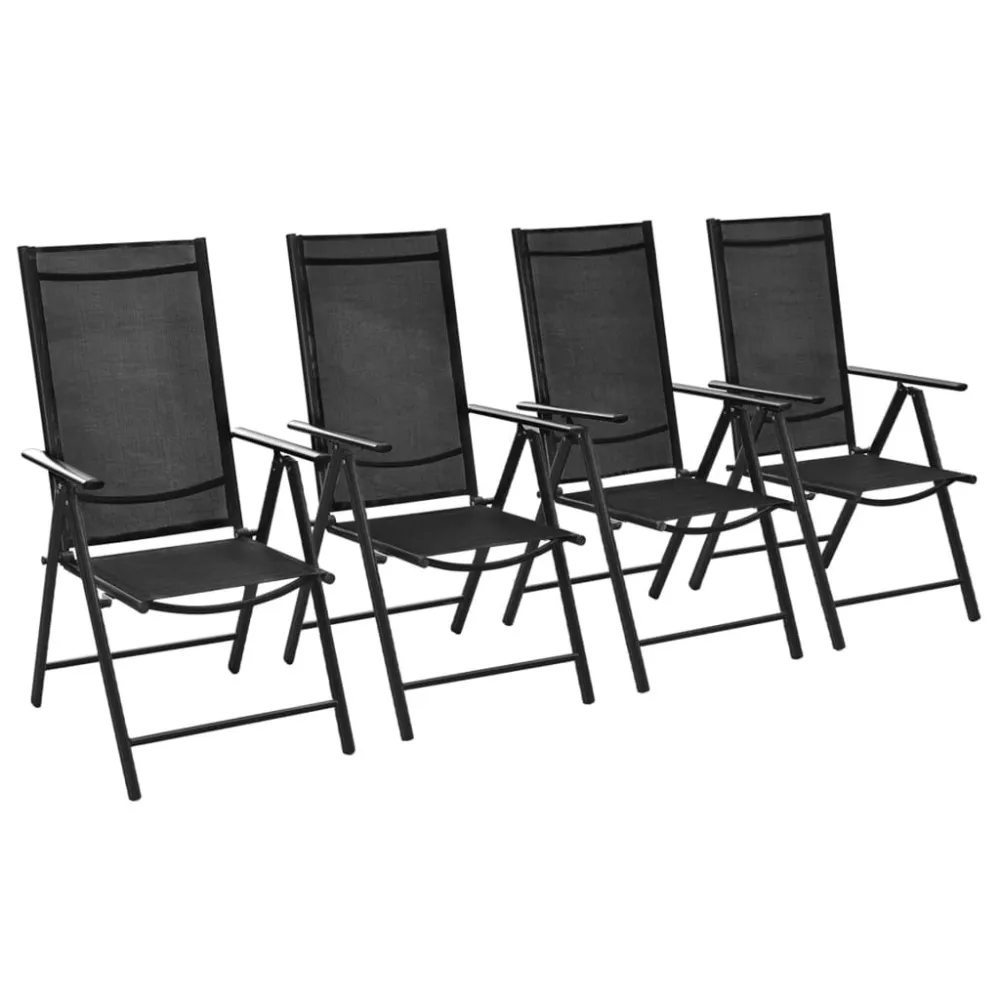 Cadeiras de jardim dobráveis 4 pcs alumínio e textilene preto