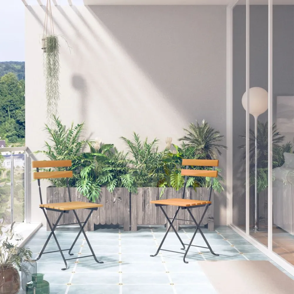 Cadeiras de jardim dobráveis 2 pcs ço e madeira acácia maciç