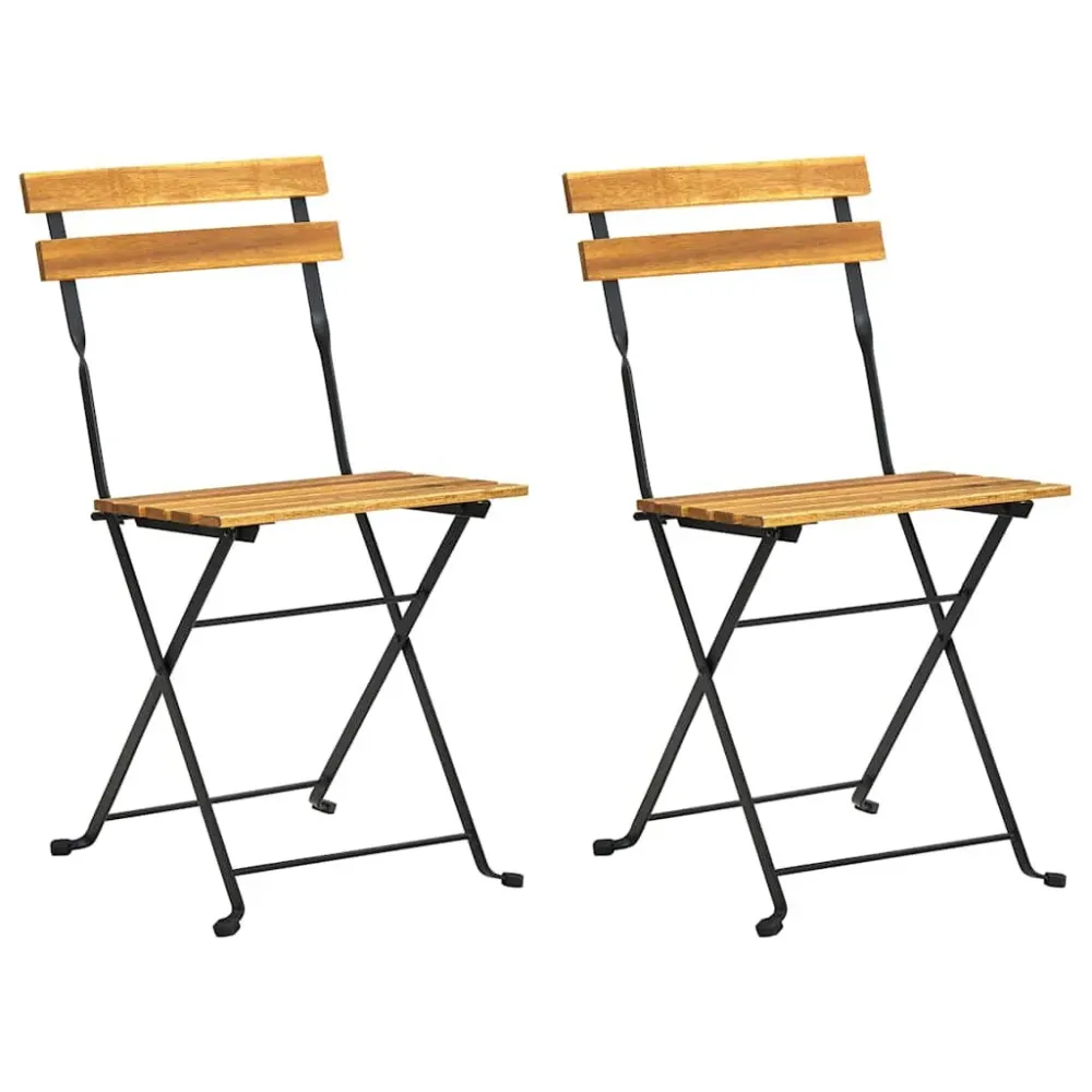 Cadeiras de jardim dobráveis 2 pcs ço e madeira acácia maciç