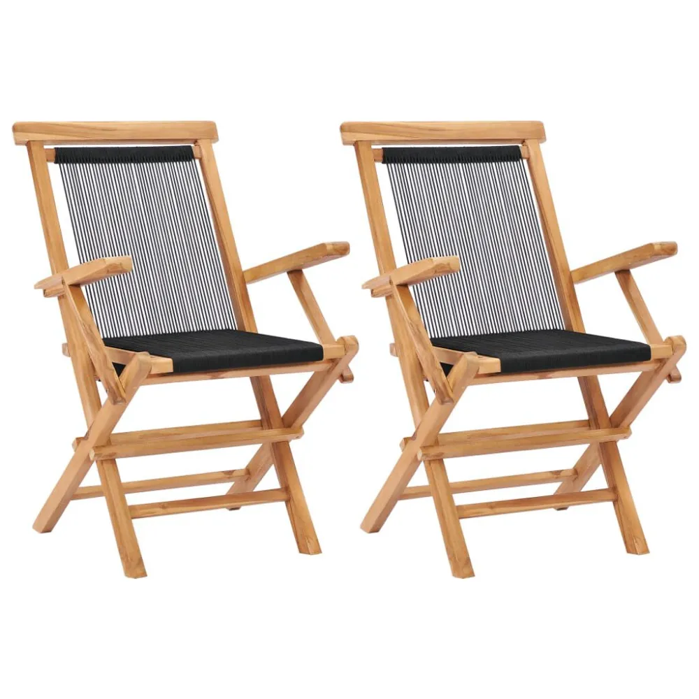 Cadeiras de jardim dobráveis 2 pcs madeira teca maciç e corda