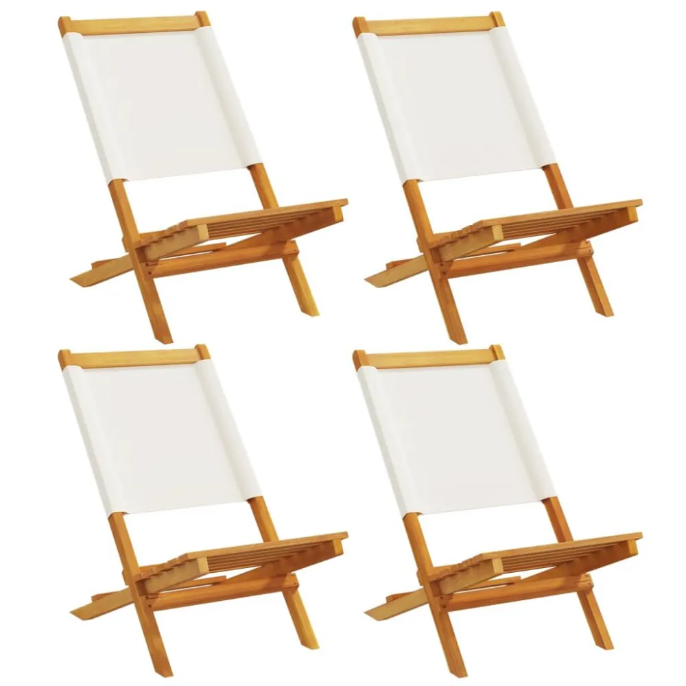 Cadeiras de jardim dobráveis 4 pcs tecido/madeira branco nata