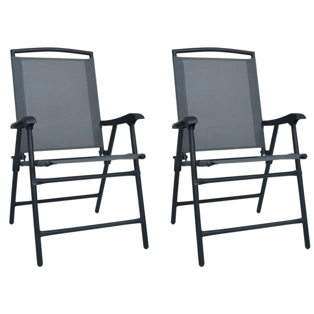 Cadeiras de jardim dobráveis 2 pcs textilene cinzento