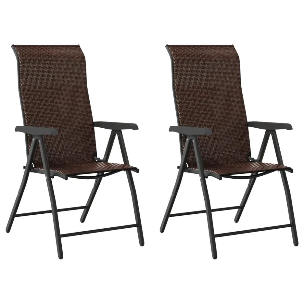 Cadeiras de jardim dobráveis 2 pcs vime PE castanho