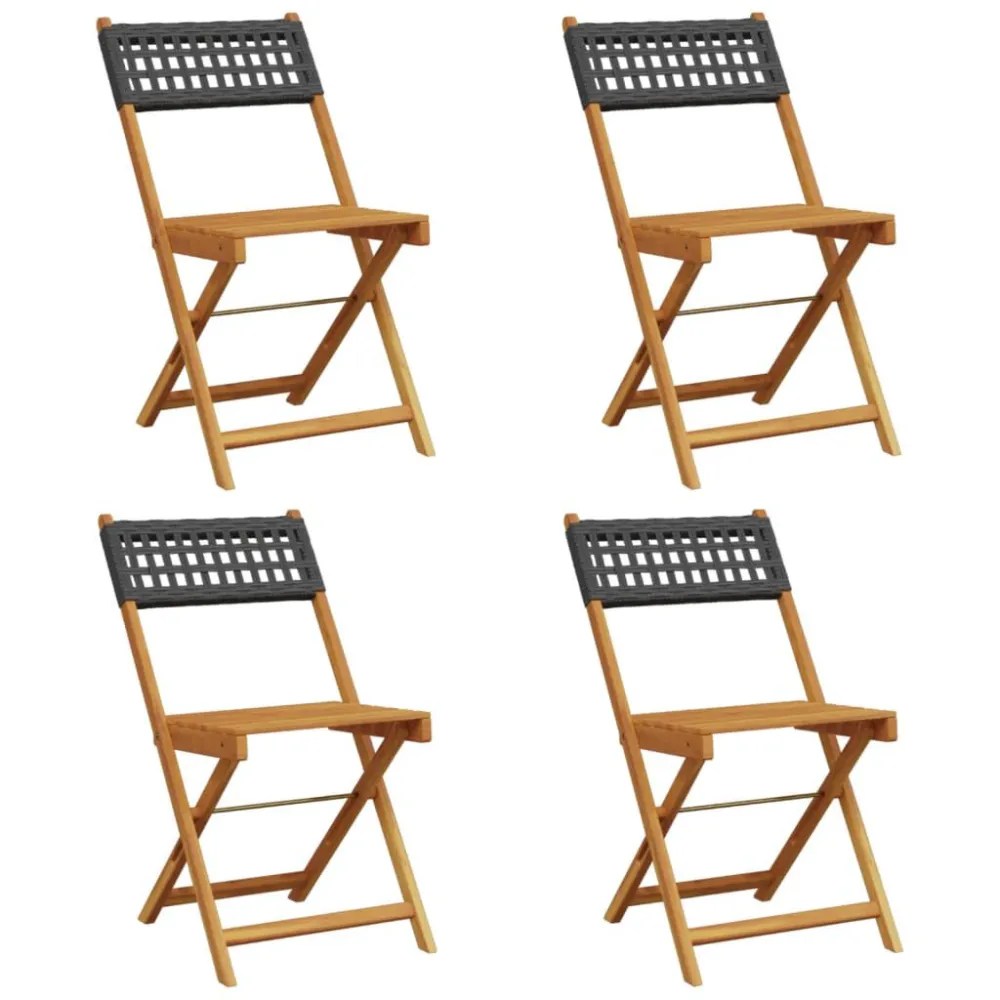Cadeiras jardim dobráveis 4 pcs vime PE/madeira maciç preto