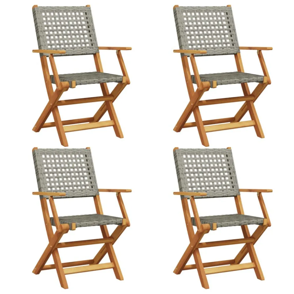 Cadeiras de jardim dobráveis 4 pcs vime PE/madeira maciç cinza