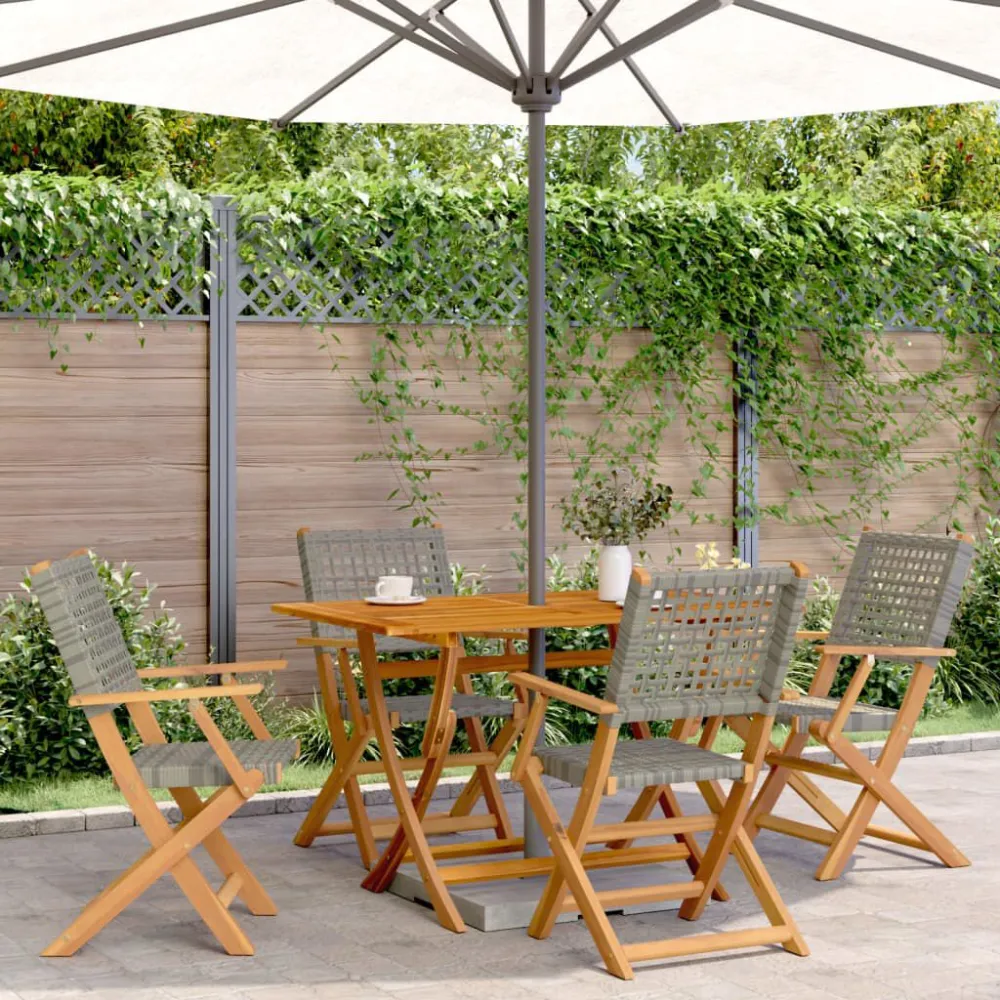 Cadeiras de jardim dobráveis 4 pcs vime PE/madeira maciç cinza
