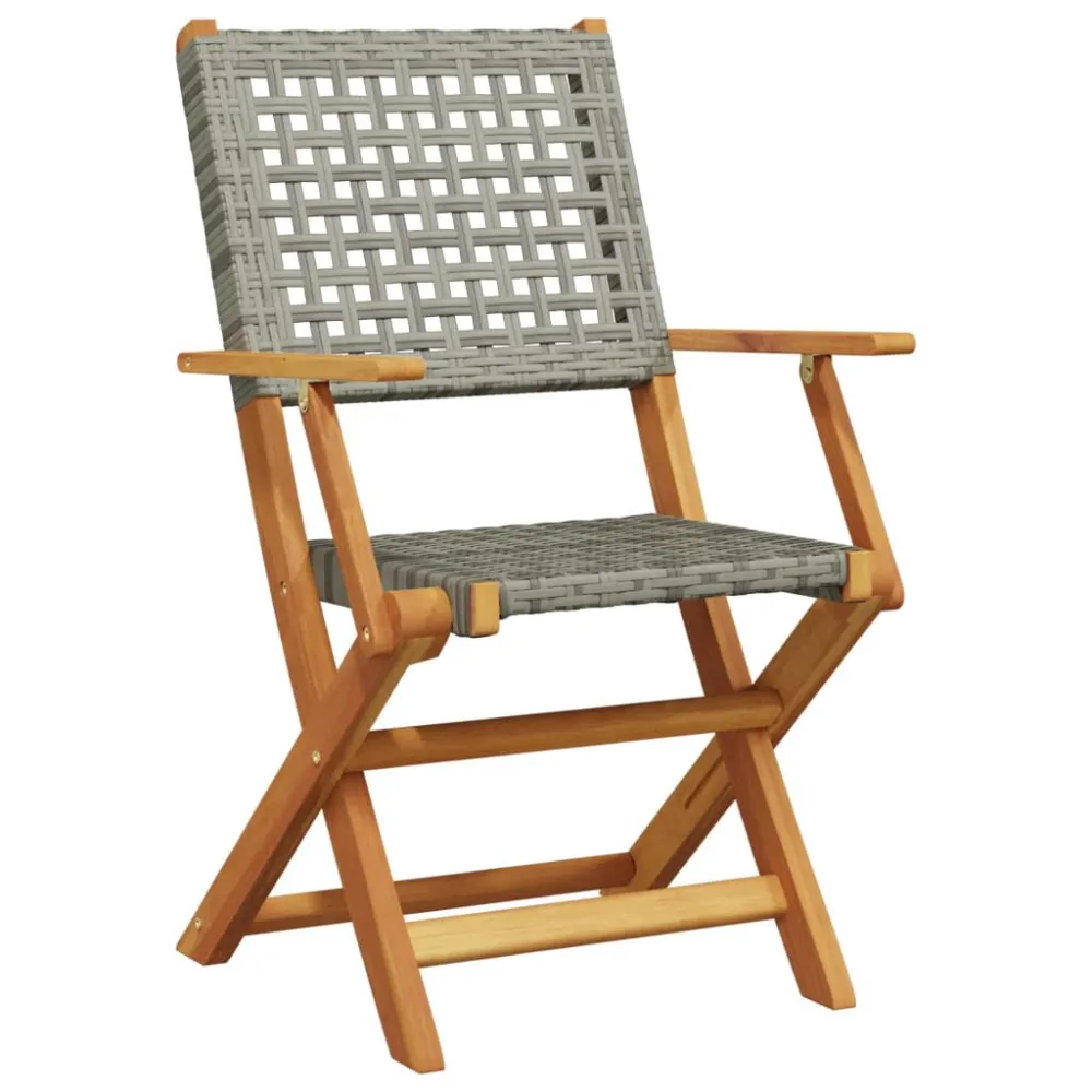 Cadeiras de jardim dobráveis 4 pcs vime PE/madeira maciç cinza