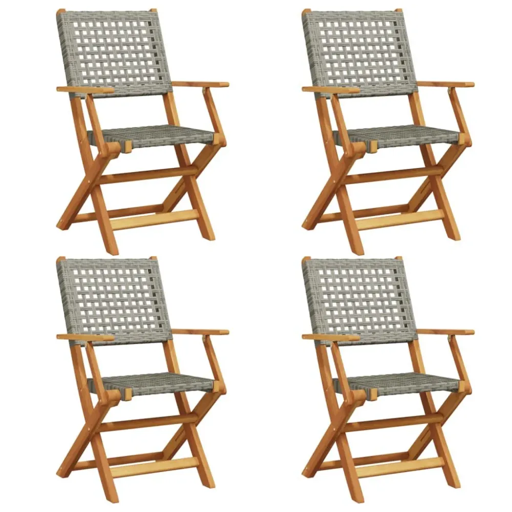 Cadeiras de jardim dobráveis 4 pcs vime PE/madeira maciç cinza