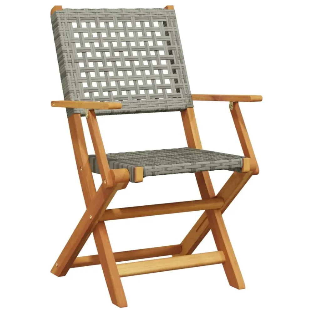 Cadeiras de jardim dobráveis 4 pcs vime PE/madeira maciç cinza