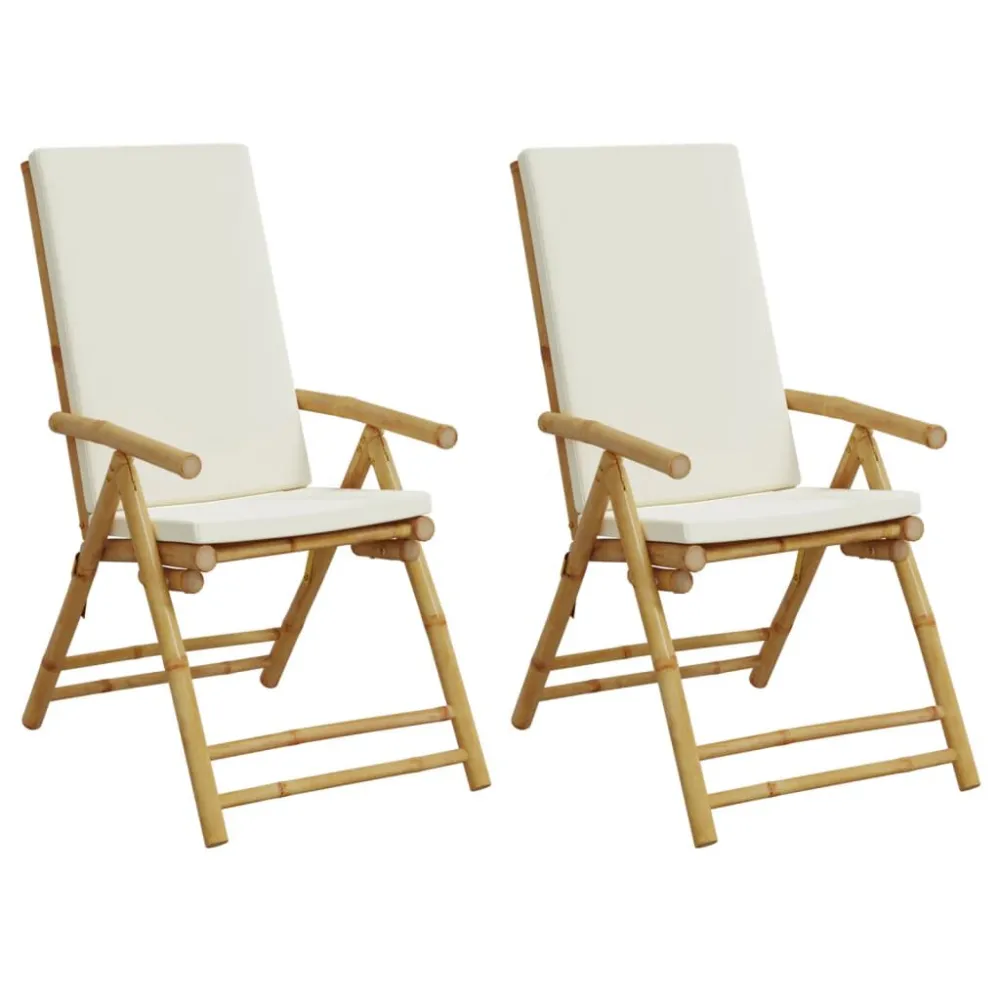Cadeiras jardim dobráveisemreclináveis com almofadões 2 pcs bambu