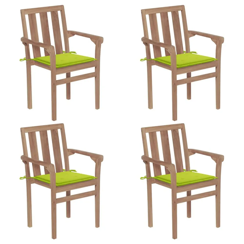 Cadeiras de jardim empilháveis com almofadões 4 pcs teca maciç