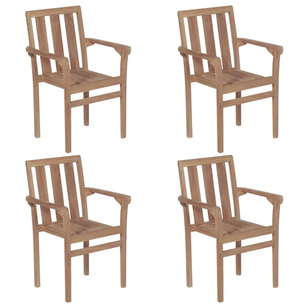 Cadeiras de jardim empilháveis com almofadões 4 pcs teca maciç