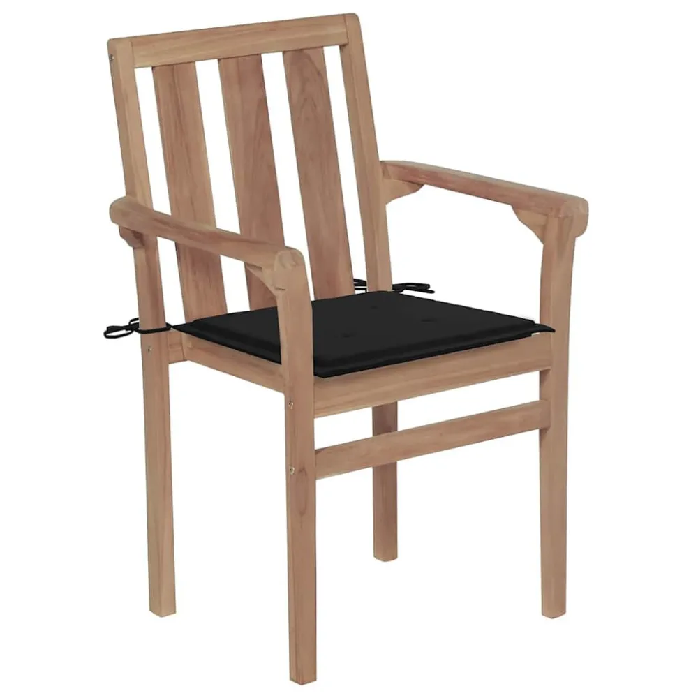 Cadeiras de jardim empilháveis com almofadões 6 pcs teca maciç