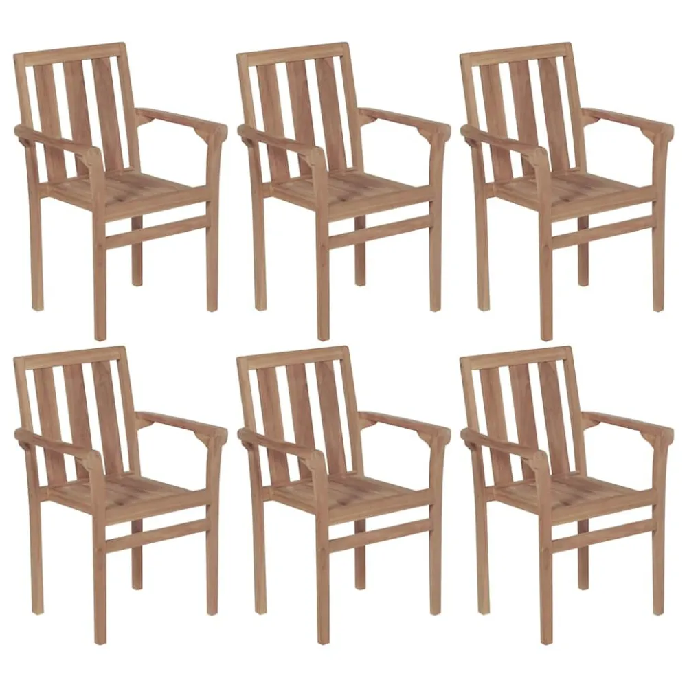 Cadeiras de jardim empilháveis com almofadões 6 pcs teca maciç