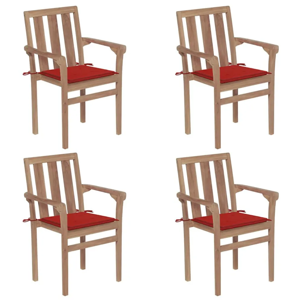 Cadeiras de jardim empilháveis com almofadões 4 pcs teca maciç