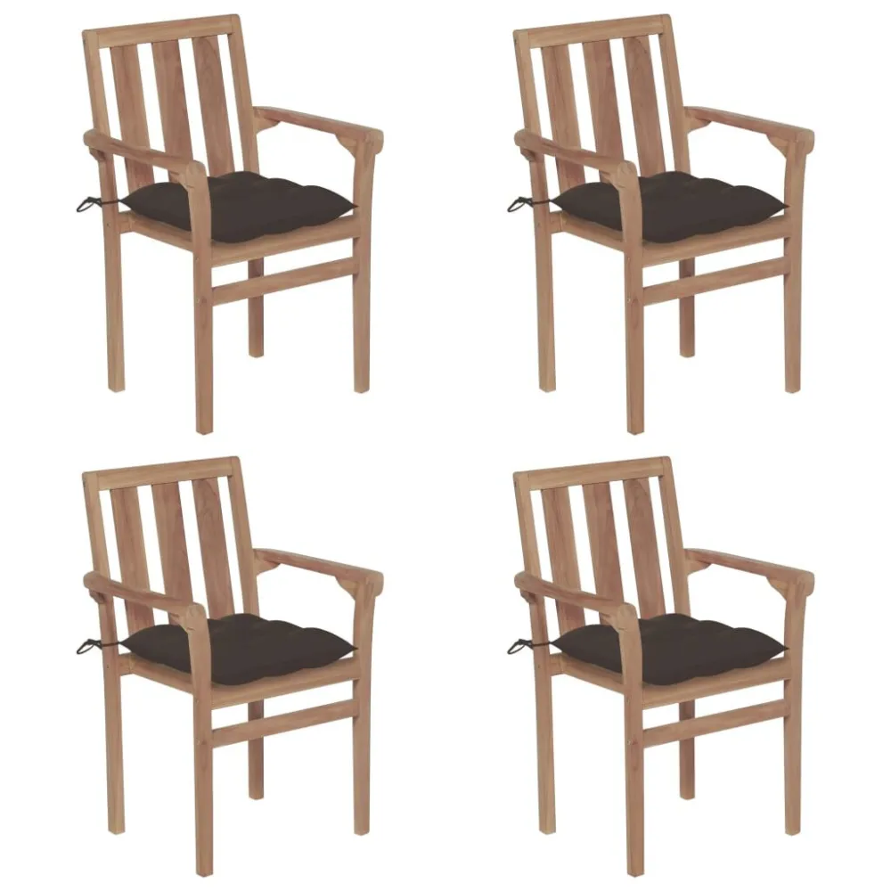Cadeiras de jardim empilháveis com almofadões 4 pcs teca maciç