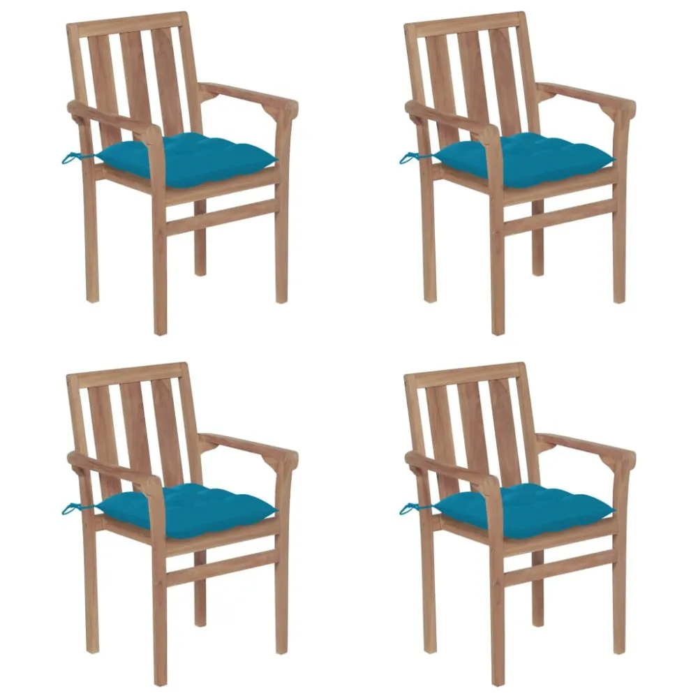 Cadeiras de jardim empilháveis com almofadões 4 pcs teca maciç