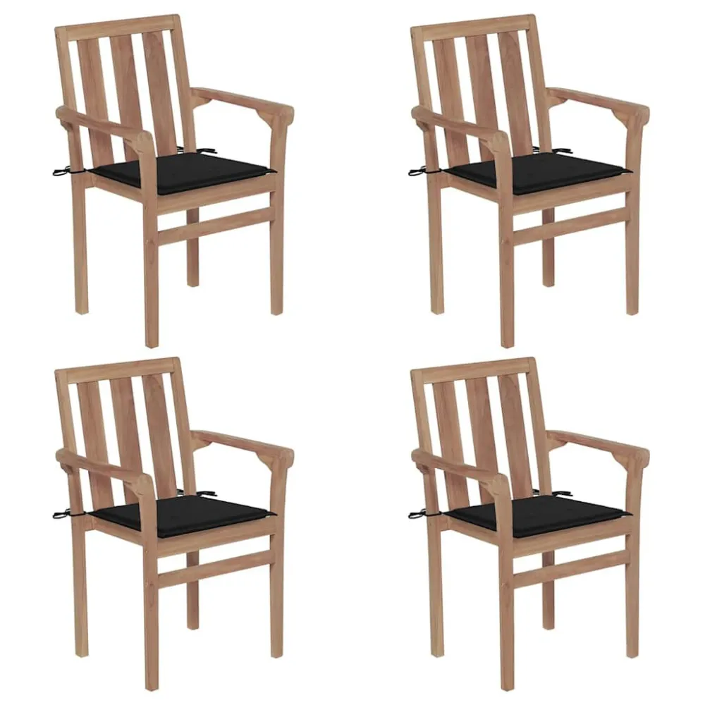 Cadeiras de jardim empilháveis com almofadões 4 pcs teca maciç