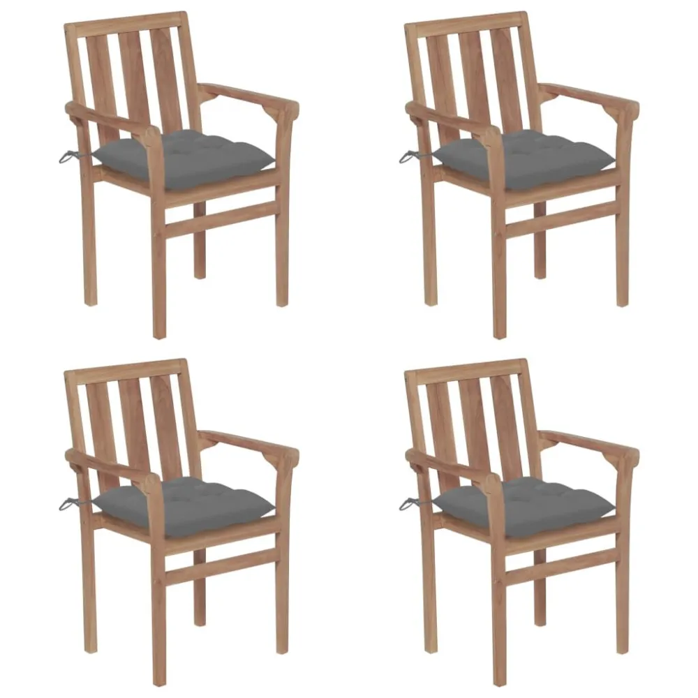 Cadeiras de jardim empilháveis com almofadões 4 pcs teca maciç
