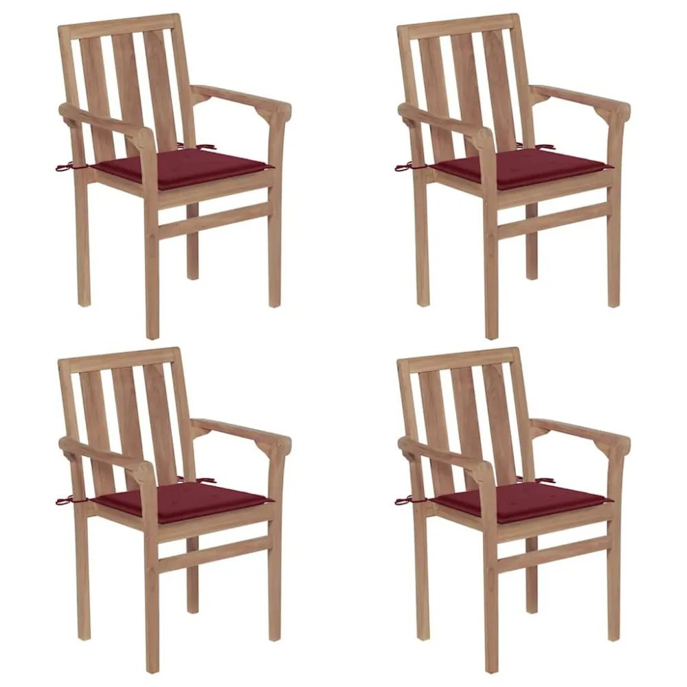 Cadeiras de jardim empilháveis com almofadões 4 pcs teca maciç