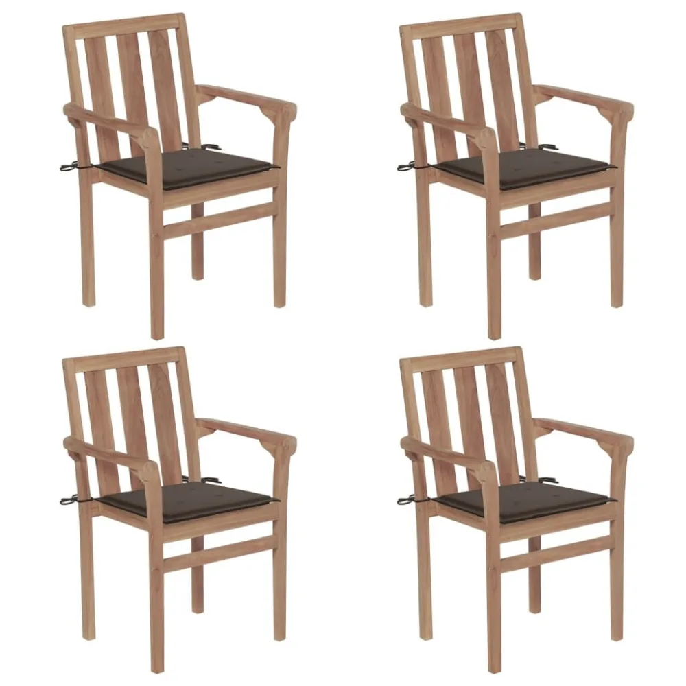 Cadeiras de jardim empilháveis com almofadões 4 pcs teca maciç