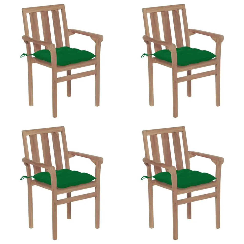 Cadeiras de jardim empilháveis com almofadões 4 pcs teca maciç