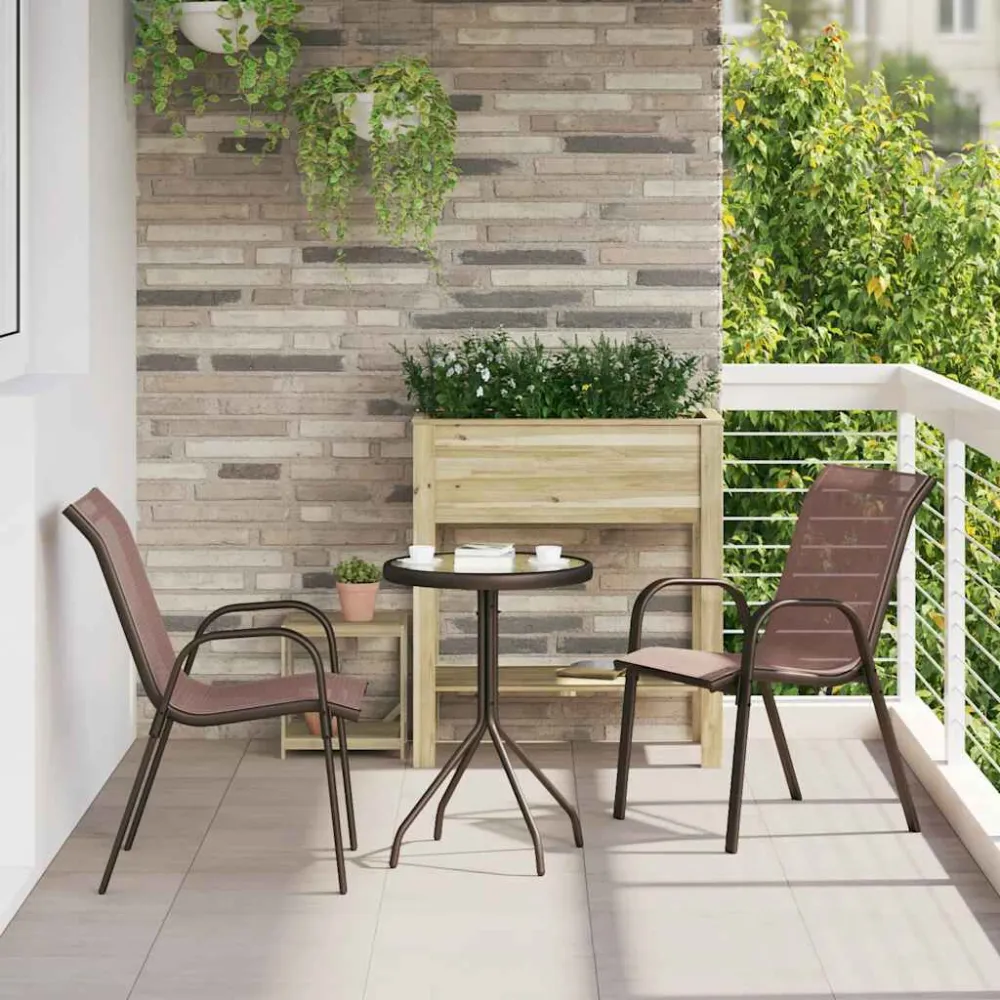 Cadeiras de jardim empilháveis 2 pcs textilene castanho