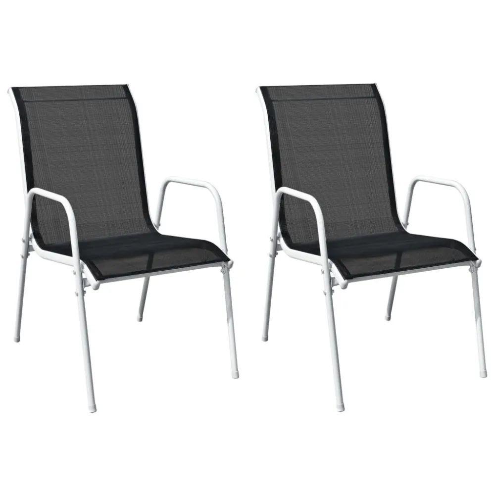 Cadeiras de jardim empilháveis 2 pcs ço e textilene preto