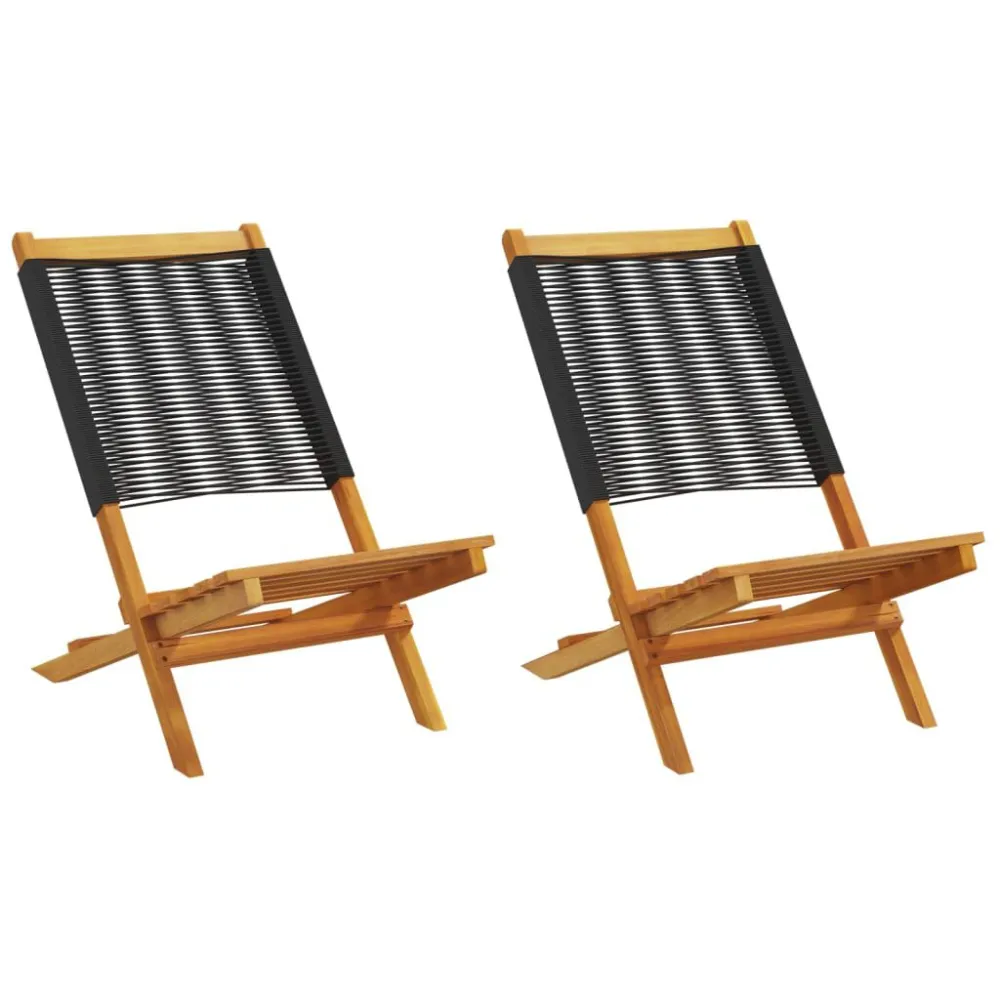 Cadeiras de jardim 2 pcs acácia maciç e polipropileno preto