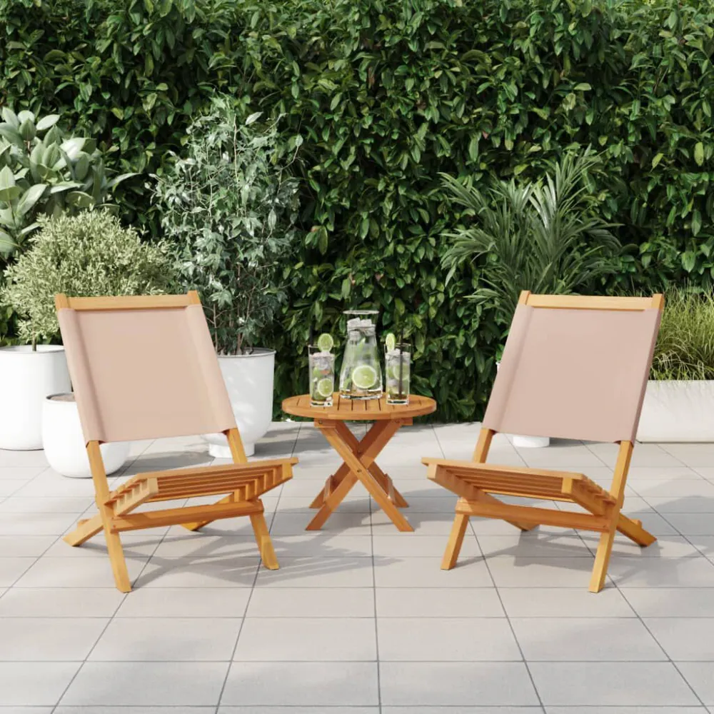Cadeiras de jardim 2 pcs acácia maciç/tecido cinza-acastanhado