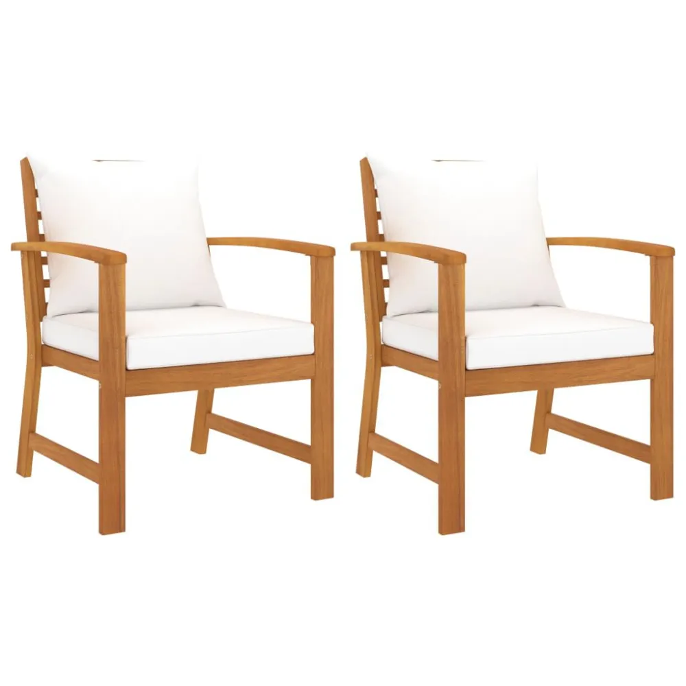 Cadeiras jardim 2 pcs com almofadões cor creme acácia maciç