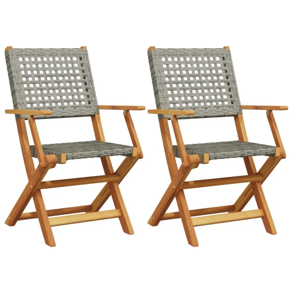 Cadeiras de jardim 2 pcs madeira acácia maciç e vime PE cinza