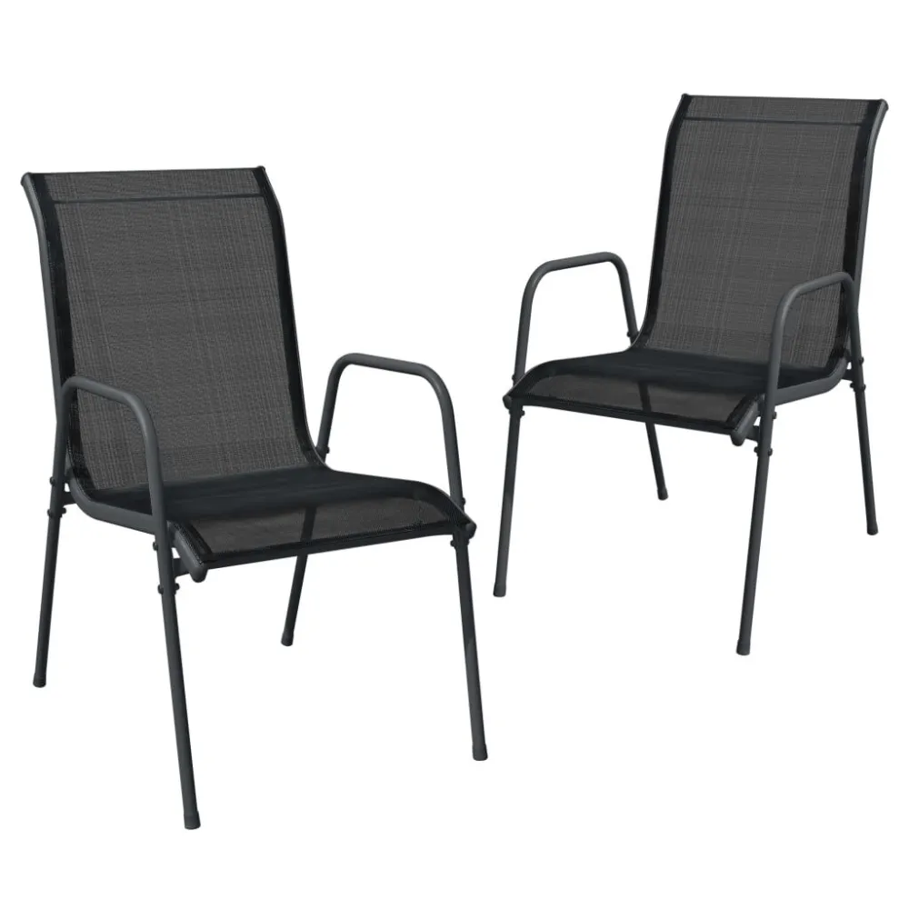 Cadeiras de jardim 2 pcs ço e textilene preto