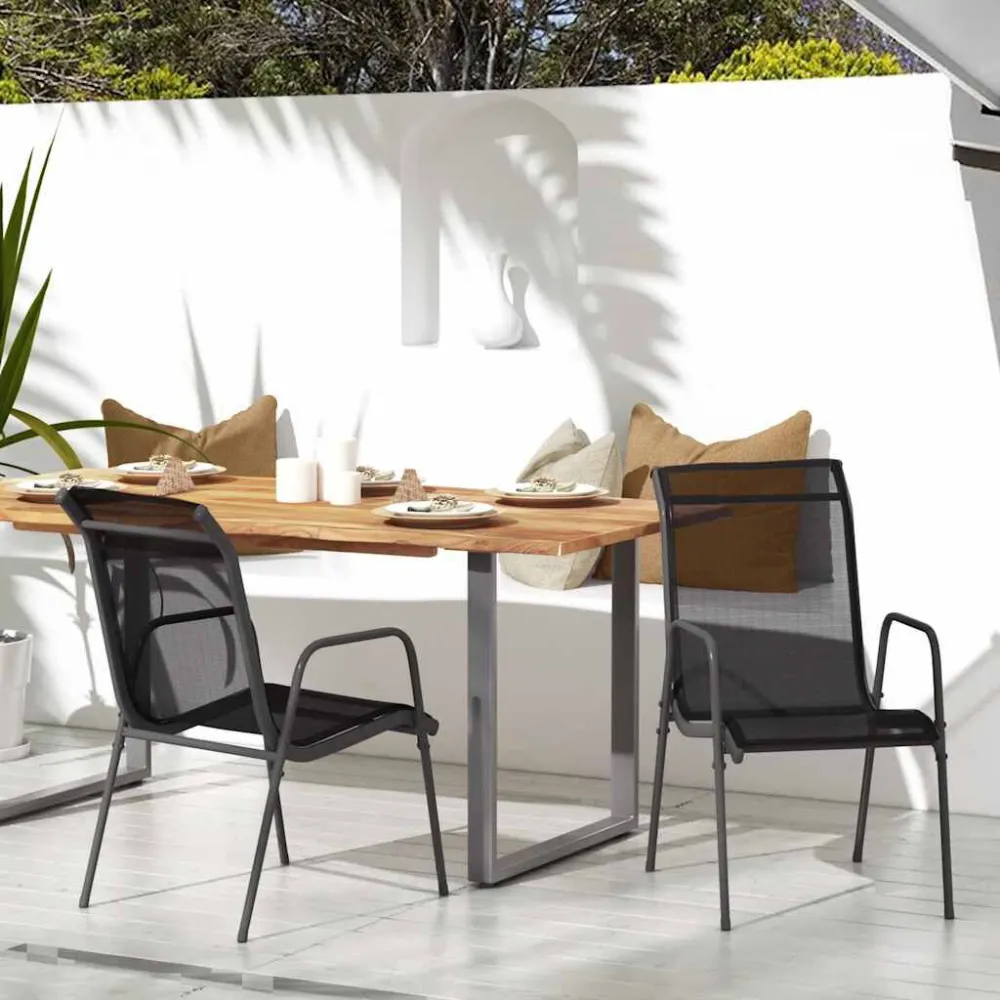 Cadeiras de jardim 2 pcs ço e textilene preto