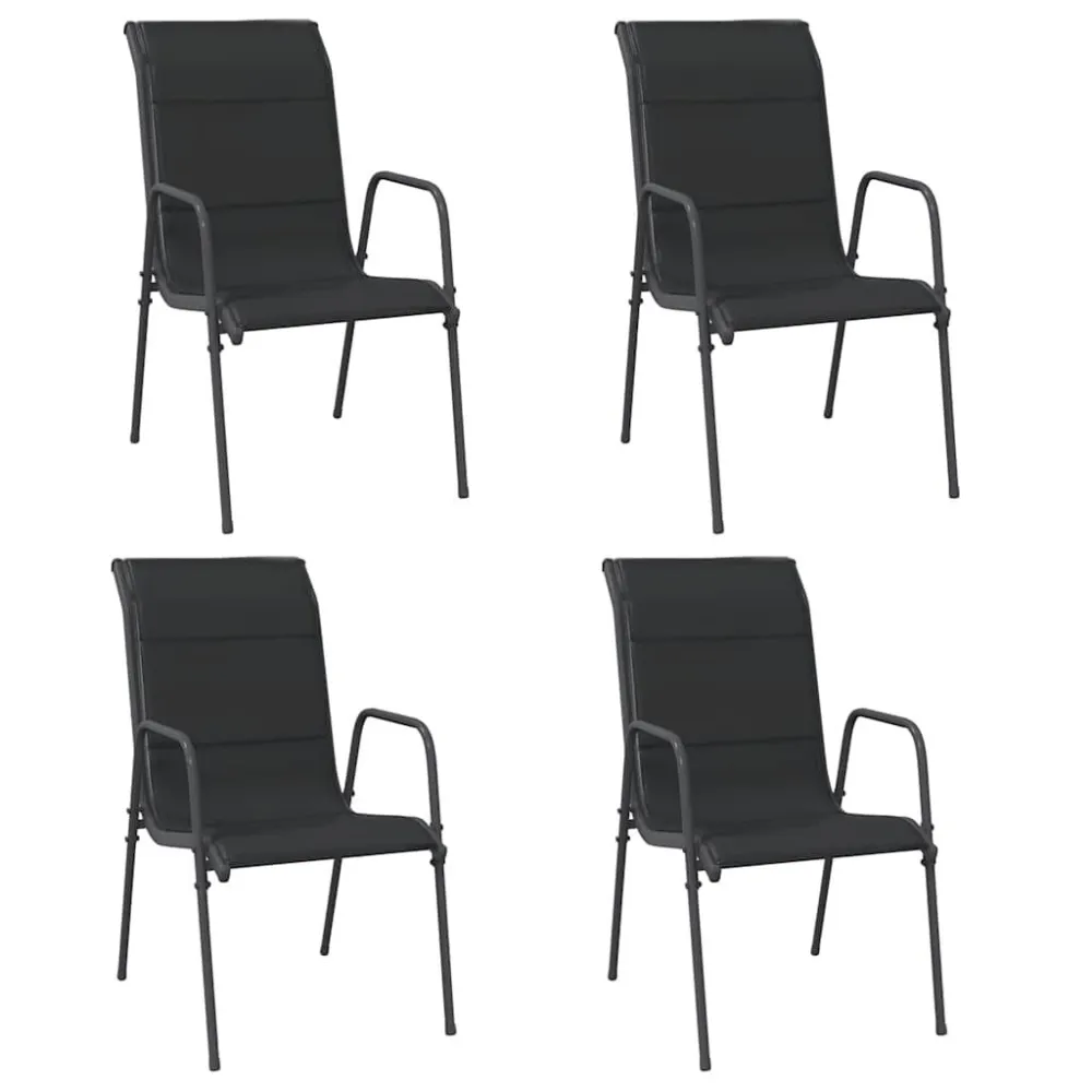 Cadeiras de jardim 4 pcs ço e textilene preto