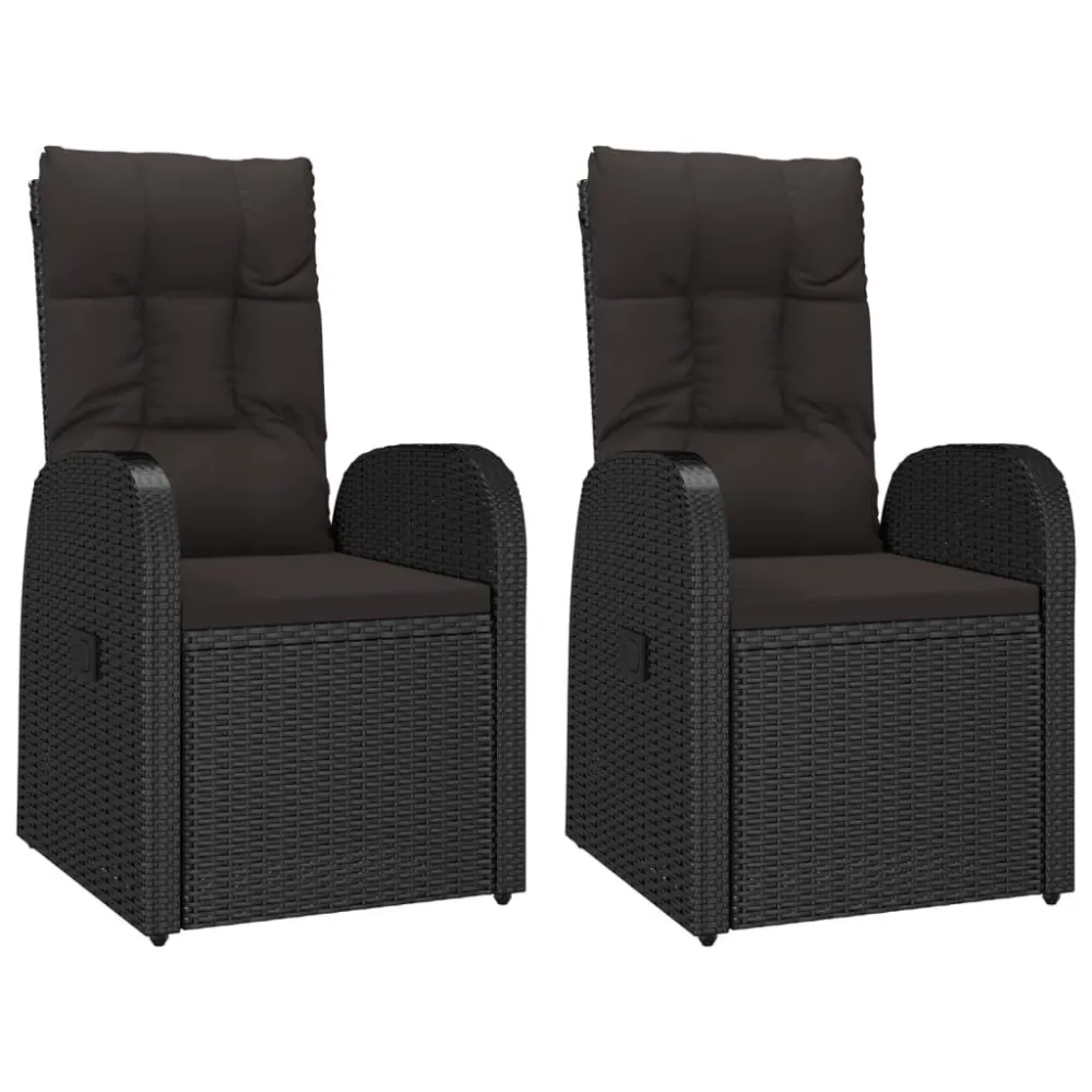 Cadeiras de jardim reclináveis 2pcs com almofadões vime PE preto