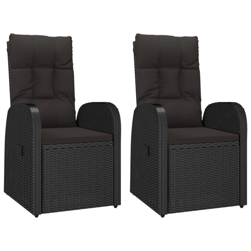 Cadeiras de jardim reclináveis 2pcs com almofadões vime PE preto
