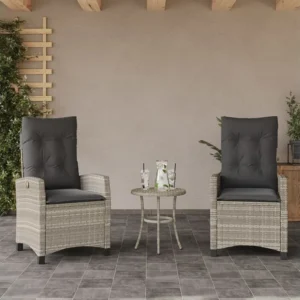 Cadeiras jardim reclináveis 2peças com almofadões vime cinza visível