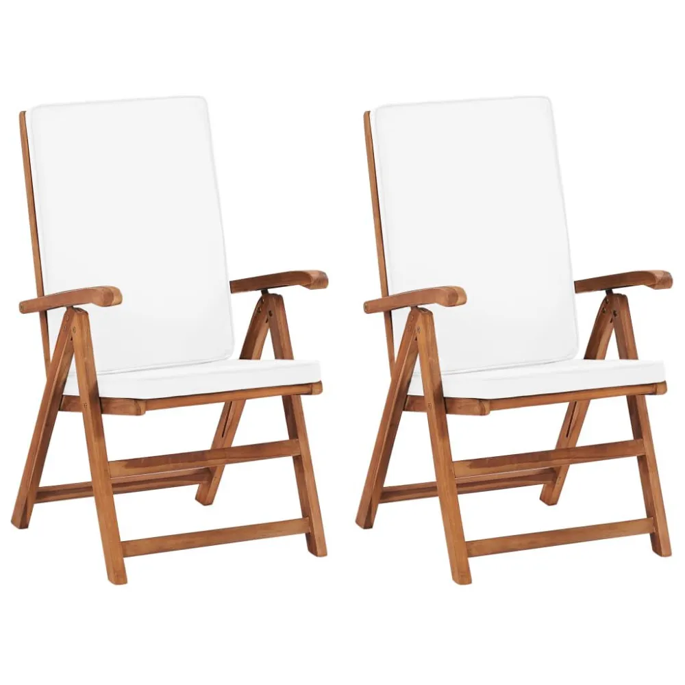 Cadeiras jardim reclináveis + almofadões 2pcs teca maciç creme