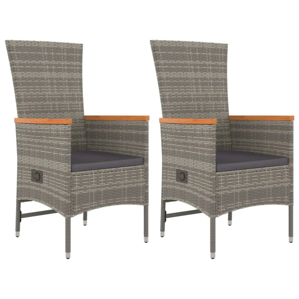 Cadeiras de jardim reclináveis com almofadões 2pcs vime PE cinza