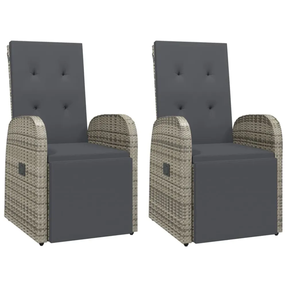 Cadeiras de jardim reclináveis com almofadões 2pcs vime PE cinza