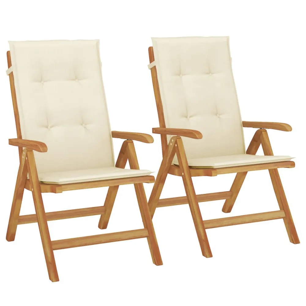 Cadeiras de jardim reclináveis com almofadões 2 pcs teca maciç