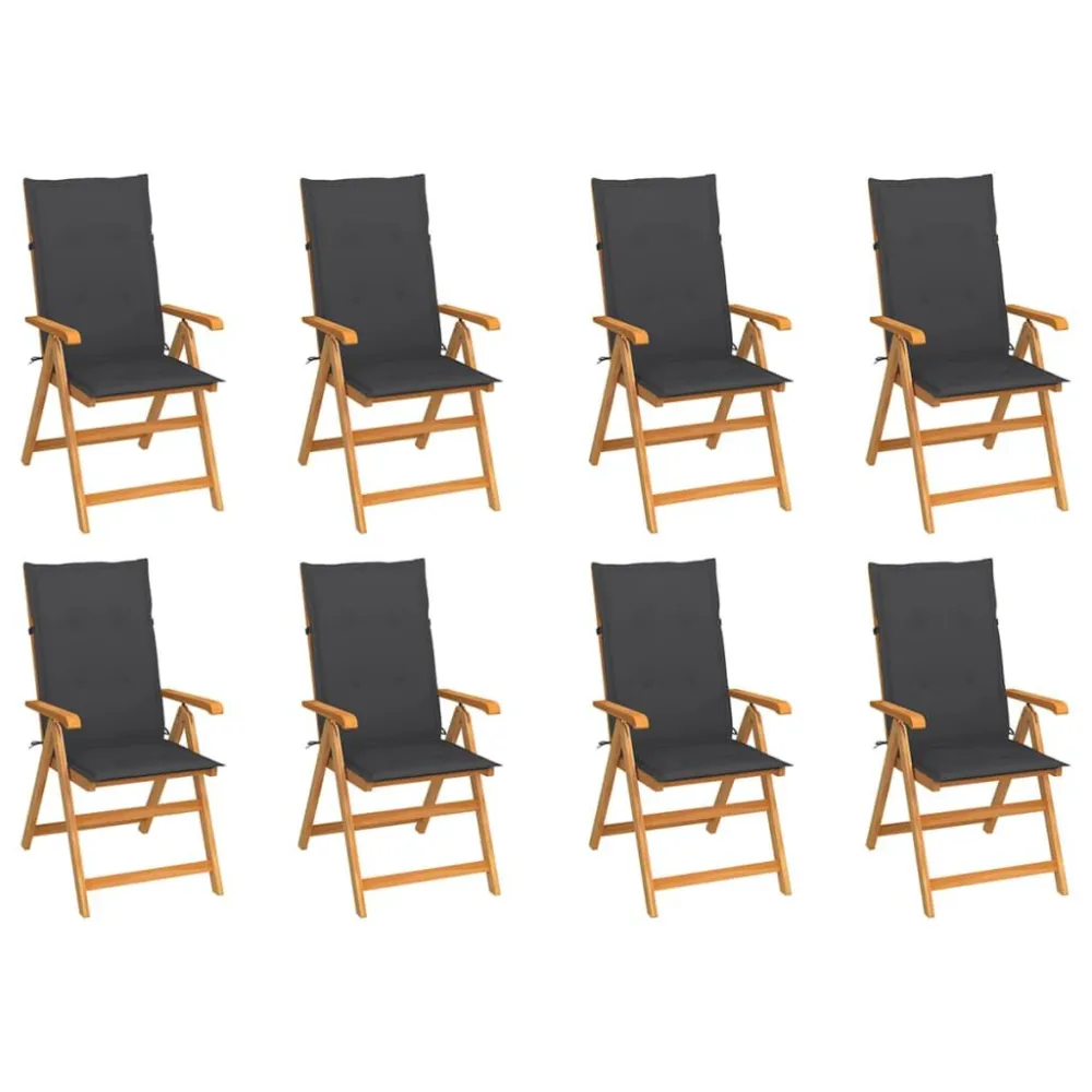 Cadeiras de jardim reclináveis com almofadões 8 pcs teca maciç