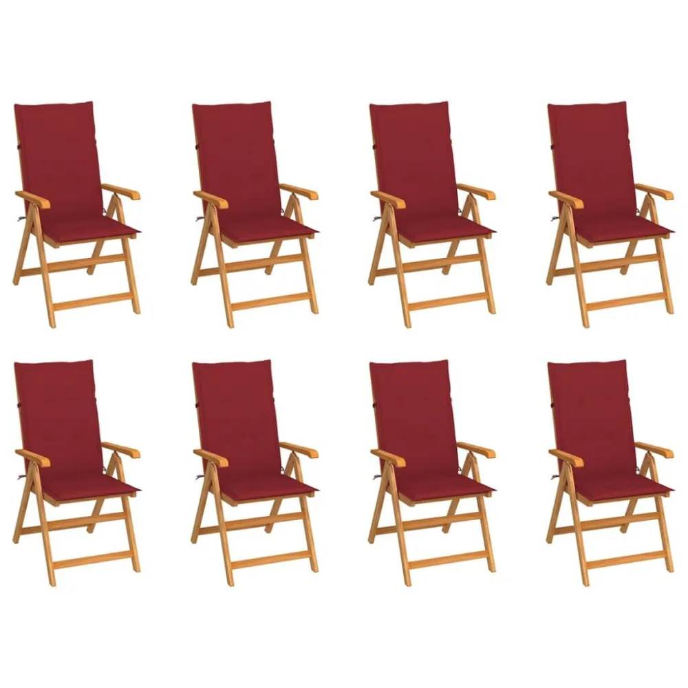 Cadeiras de jardim reclináveis com almofadões 8 pcs teca maciç